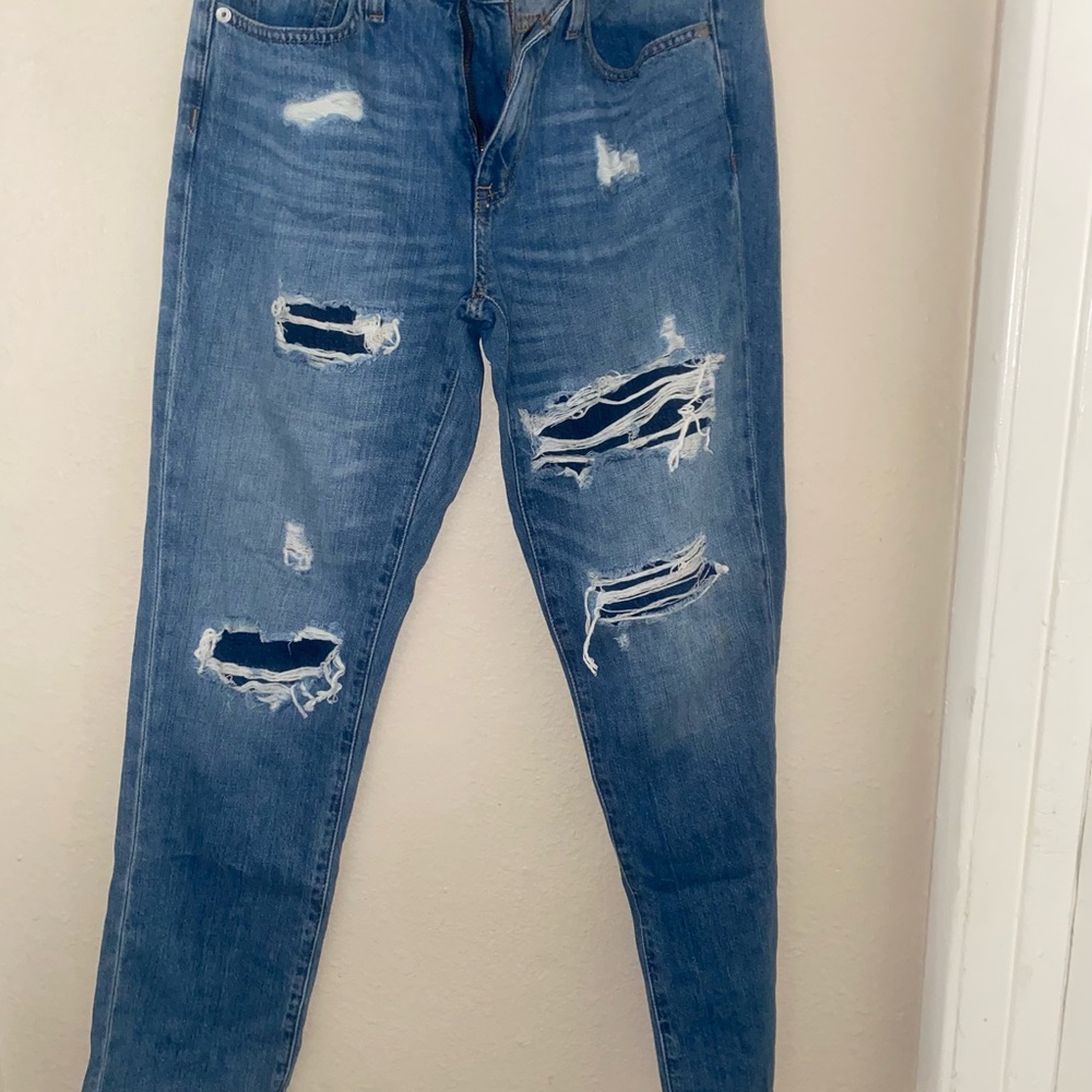 Aeropostale Women's Ripped Boyfriend Jeans - Light Blue